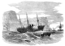 The Royal West India Mail Steamer "Tyne" on shore at St. Alban's Head, 1857. Creator: Unknown