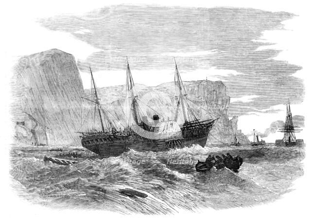 The Royal West India Mail Steamer "Tyne" on shore at St. Alban's Head, 1857. Creator: Unknown.