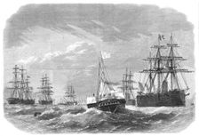 The Royal Yacht Osborne passing through...English squadrons of ironclads in Plymouth Sound, 1865. Creator: Smyth
