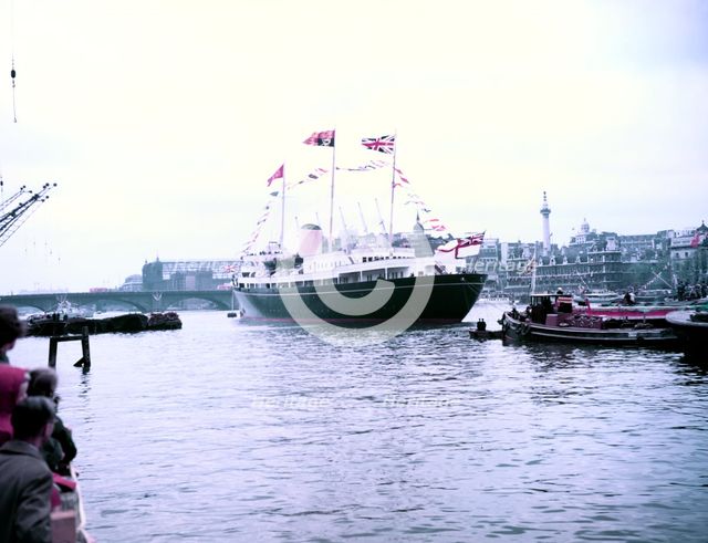 The Royal Yacht 'Britannia' on the River Thames in London, c1955.  Creator: Arthur Charles Kirby Ware.
