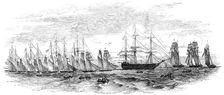 The Royal Yacht Squadron Saluting the French Squadron - sketched by the Hon. Dudley Pelham, 1850. Creator: Unknown