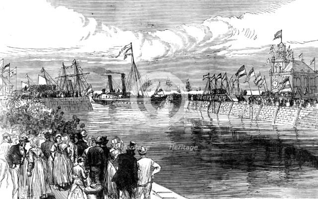 The Royal Yacht, with the King of Holland, entering the new docks at Flushing, 1873. Creator: Unknown.