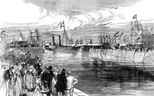 The Royal Yacht, with the King of Holland, entering the new docks at Flushing, 1873. Creator: Unknown