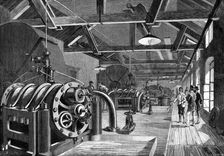 The St. Gothard Tunnel: air-compressing machinery at Airolo, 1880. Creator: Normand