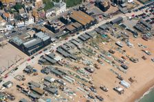 The Stade, beach-launched fishing boats, net shops and Hastings Contemporary..., East Susex, 2016. Creator: Damian Grady