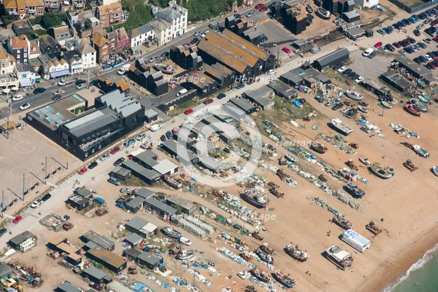 The Stade, beach-launched fishing boats, net shops and Hastings Contemporary..., East Susex, 2016. Creator: Damian Grady.