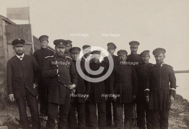The Staff of the Expedition: Doctor Grinevetskii, the Official Dmitriev, the Foreman..., 1889. Creator: Unknown.