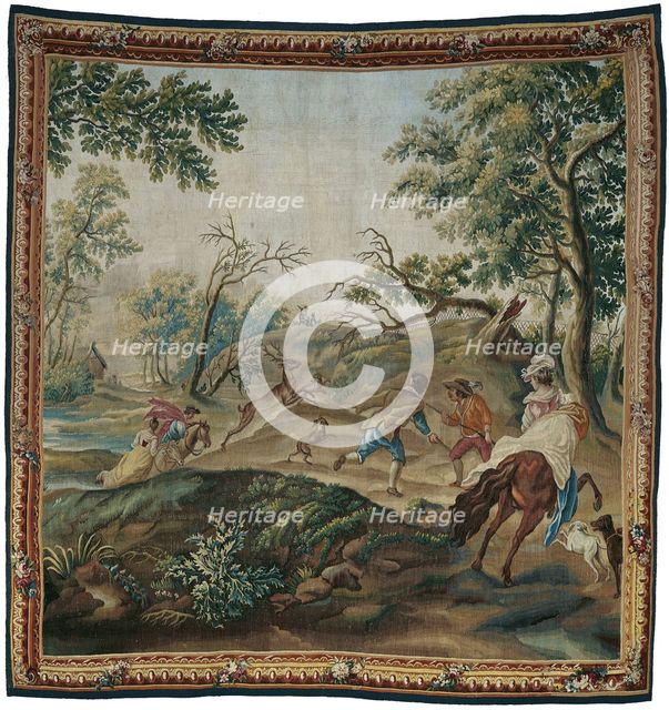 The Stag Hunt, from Pastoral Hunting Scenes, Aubusson, c. 1775. Creator: Unknown.