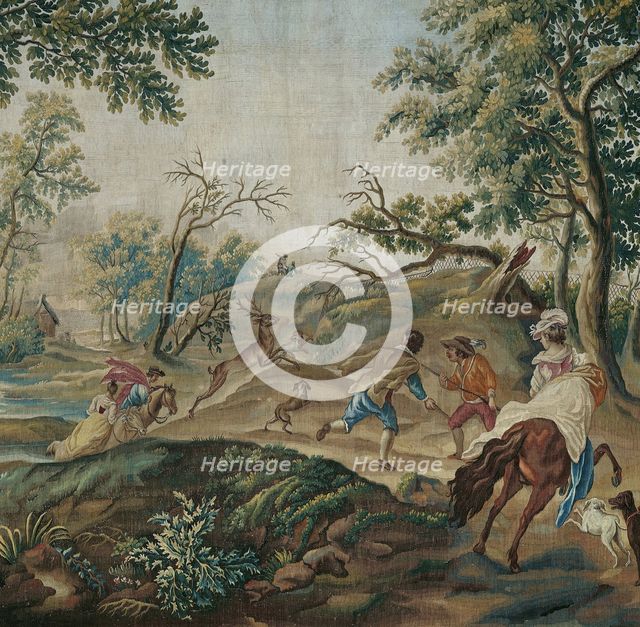 The Stag Hunt, from Pastoral Hunting Scenes, Aubusson, c. 1775. Creator: Unknown.