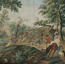 The Stag Hunt, from Pastoral Hunting Scenes, Aubusson, c. 1775. Creator: Unknown