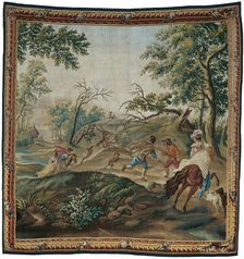 The Stag Hunt, from Pastoral Hunting Scenes, Aubusson, c. 1775. Creator: Unknown