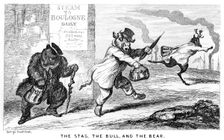 The Stag, the Bull, and the Bear 19th century.Artist: George Cruikshank