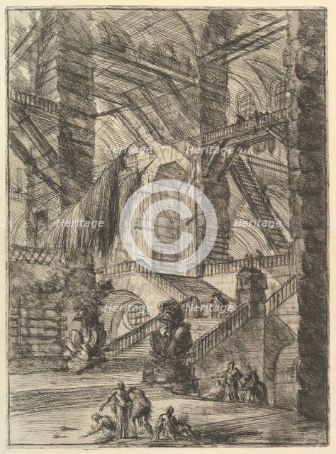 The Staircase with Trophies, from Carceri d'invenzione (Imaginary Prisons), ca. 1749-50. Creator: Giovanni Battista Piranesi.