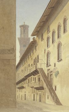 The Staircase of the Case dei Mazzanti in Verona, 1838. Creator: Friedrich Maximilian Hessemer
