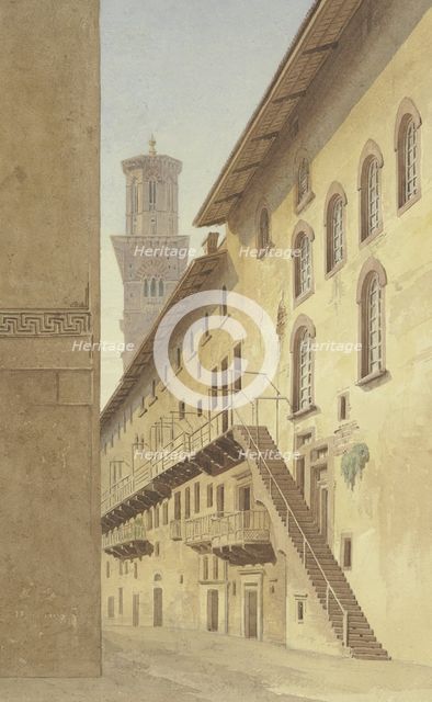The Staircase of the Case dei Mazzanti in Verona, 1838. Creator: Friedrich Maximilian Hessemer.