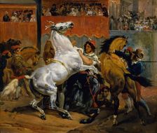 The Start of the Race of the Riderless Horses, 1820. Creator: Émile Jean-Horace Vernet