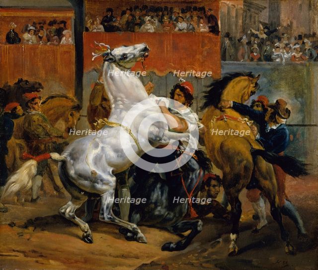 The Start of the Race of the Riderless Horses, 1820. Creator: Émile Jean-Horace Vernet.