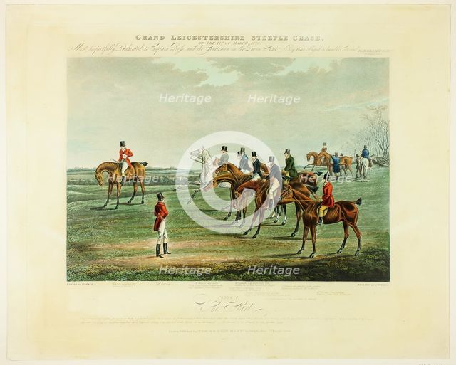 The Start, from The Grand Steeplechase over Leicestershire, published 1830. Creator: Charles Bentley.