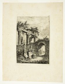 The Statue before the Ruins, plate three from Les Soirées de Rome, 1763/64. Creator: Hubert Robert