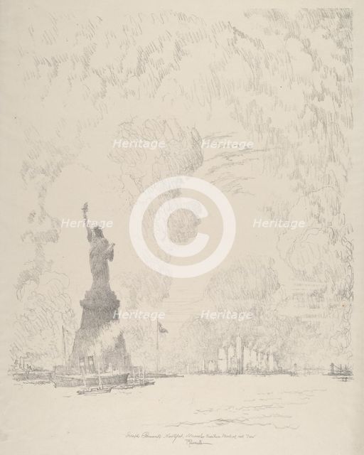 The Statue, New York Bay, 1910. Creator: Joseph Pennell.
