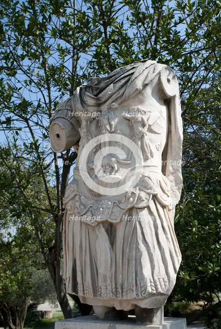 The statue of the Emperor Hadrian (117-138) at the Greek Agora in Athens, Greece. Creator: Samuel Magal.