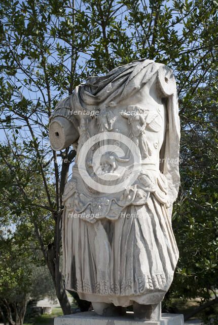 The statue of the Emperor Hadrian (117-138) at the Greek Agora in Athens, Greece. Artist: Samuel Magal