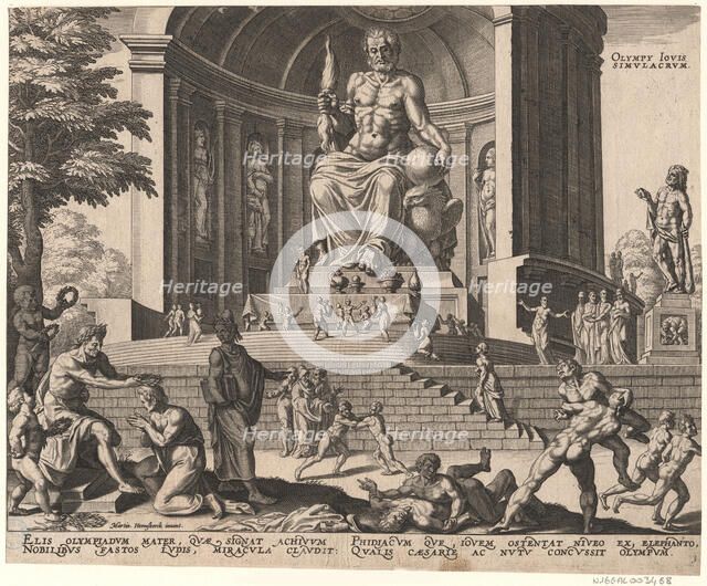 The Statue of Jupiter at Olympia (from the series The Eighth Wonders of the World) After Maarten van Heemskerck, 1572. Artist: Galle, Philipp (1537-1612)