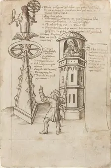 The Statue of Opportunity, a Passer-by, and Remorse [fol. 8r], c. 1512/1515. Creator: Unknown