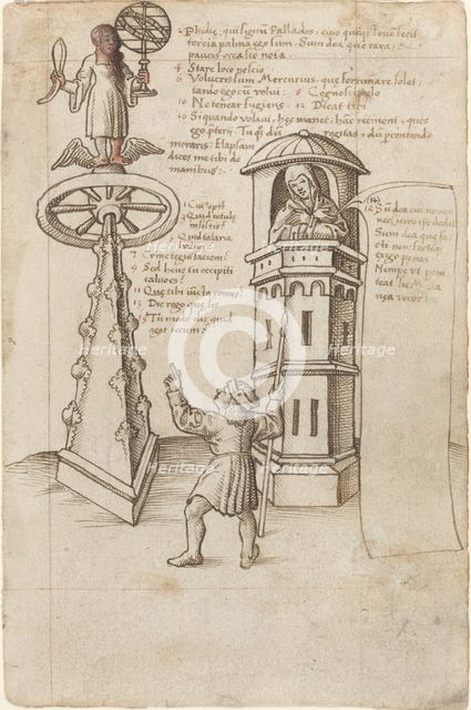 The Statue of Opportunity, a Passer-by, and Remorse [fol. 8r], c. 1512/1515. Creator: Unknown.