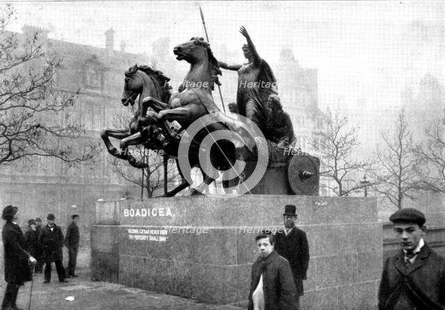 The Statue of Queen Boadicea to be placed on the Thames Embankment, 1898. Creator: Unknown.