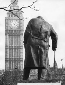 The statue of Sir Winston Churchill, Parliament Square, London, 1973