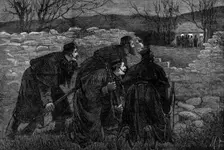 The State of Ireland: "Captain Moonlight" surprised by a police patrol, 1881. Creator: Unknown