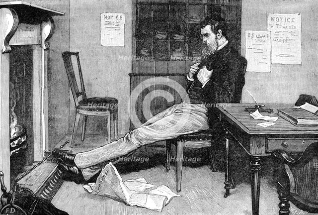 The State of Ireland: a boycotted agent's office - rent day, but no rent, 1881. Creator: William James Palmer.