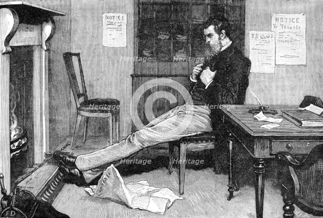 The State of Ireland: a boycotted agent's office - rent day, but no rent, 1881. Creator: William James Palmer.