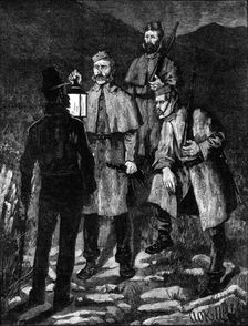 The State of Ireland: police patrol challenging a suspected person, 1881. Creator: Unknown