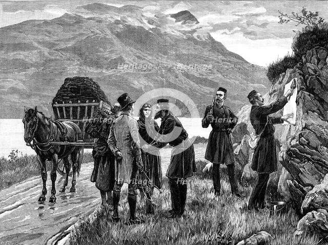 The State of Ireland: posting the government proclamation in Connemara, 1881. Creator: R&E Taylor.