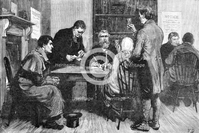 The State of Ireland: rent agent's office as it used to be - drinking his honour's health, 1881. Creator: William James Palmer.