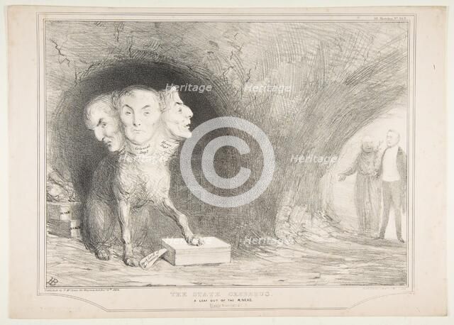 The State Cerberus, A Leaf Out of the Ænead, Freely Translated, December 11, 1834. Creator: John Doyle.