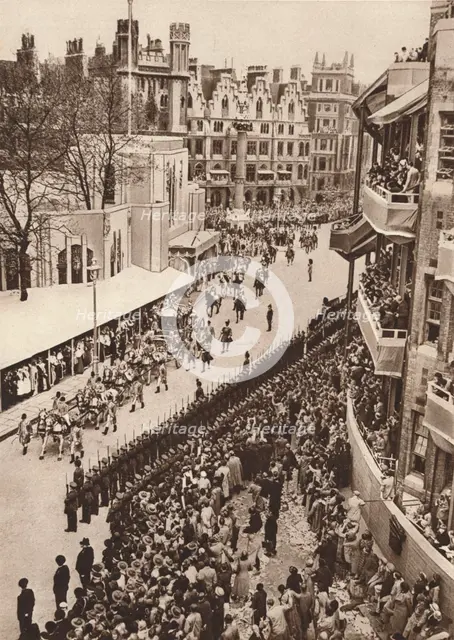 'The State Coach leaves Westminster Abbey after the coronation of King George VI', 1937. Artist: Unknown.