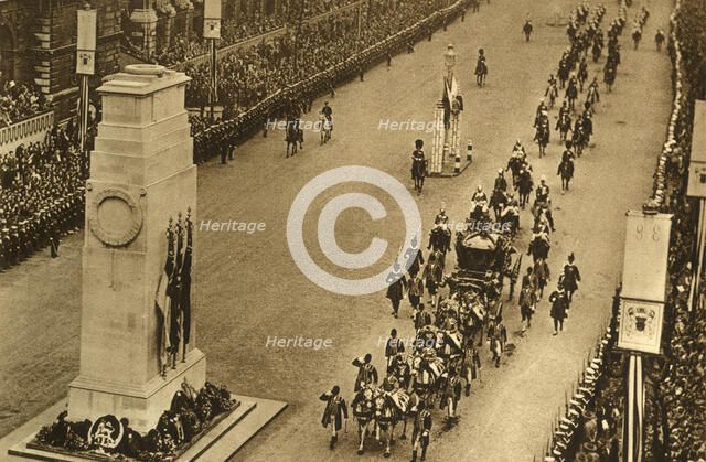 'The State Coach Passing the Cenotaph', 1937. Creator: Photochrom Co Ltd of London.