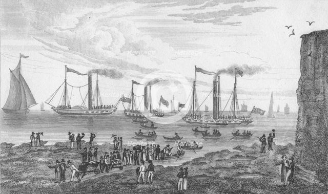 'The Steam Boats, leaving Margate', 1820. Artist: John Shury.