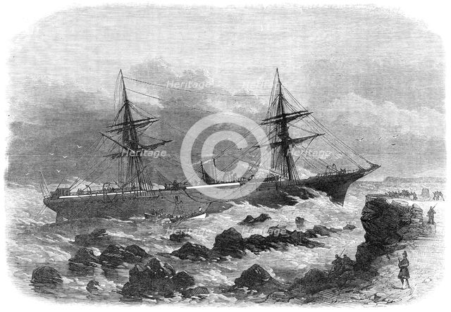 The steam-ship Chicago stranded on a reef of rocks off Cork Harbour, 1868. Creator: Unknown.