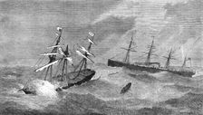 The steam-ship Baltic rescuing the crew of the Assyria during a storm in the Atlantic, 1872. Creator: Unknown
