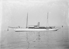 The steam yacht Maid of Honour at anchor, 1914. Creator: Kirk & Sons of Cowes