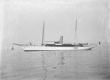 The steam yacht Maid of Honour at anchor, 1914. Creator: Kirk & Sons of Cowes