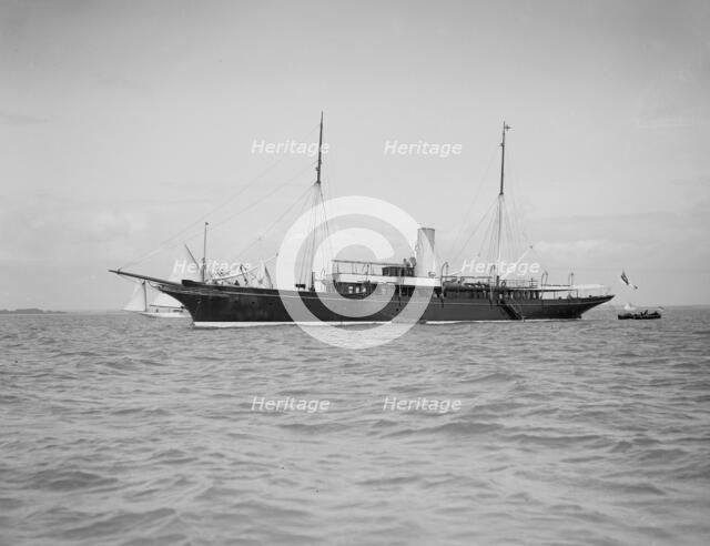 The steam yacht 'Maid of Honour' at anchor, 1911. Creator: Kirk & Sons of Cowes.