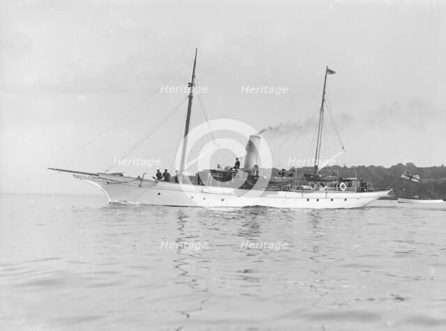 The steam yacht 'Morawel' under way, 1912. Creator: Kirk & Sons of Cowes.