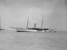 The steam yacht Agatha at anchor, 1911. Creator: Kirk & Sons of Cowes