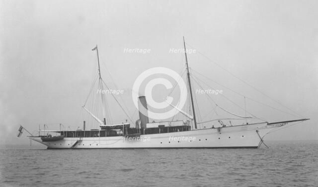 The steam yacht 'Agatha' at anchor, 1919. Creator: Kirk & Sons of Cowes.