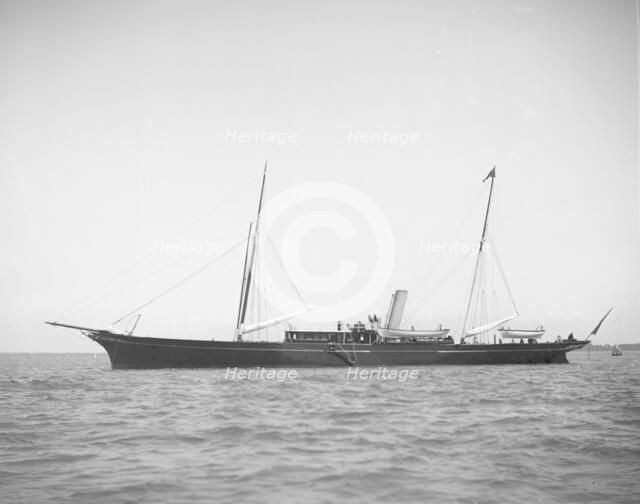 The steam yacht 'Boadicea' at anchor. Creator: Kirk & Sons of Cowes.